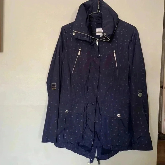 ❤️2/$50❤️BCBGGeneration Navy Blue Poke Dot Fall/Spring Trench Jacket- M - Picture 1 of 8